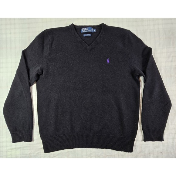 Polo Ralph Lauren Other - Polo Ralph Lauren Sweater Men 100% Lambswool V-Neck Purple Pony Logo Black L